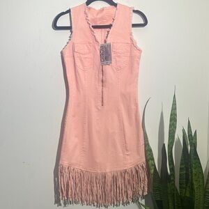 Elegant Pink Fringed Mini Dress